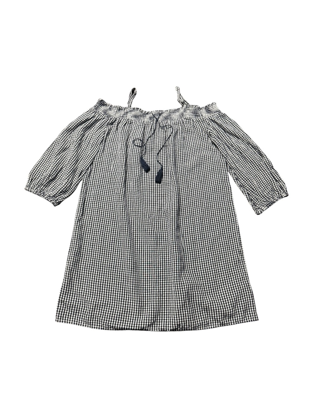 Old Navy Navy & White Gingham Off-The-Shoulder Peasant Dress Women’s Small
